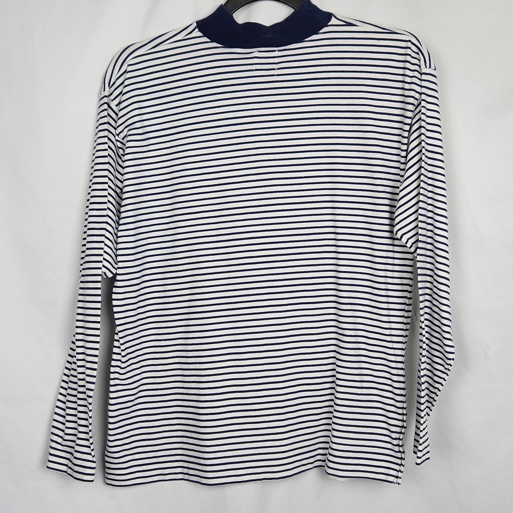 Gap Womens Navy‎ Blue White Striped Long-sleeve Mock Neck Shirt Size Medium - Picture 7 of 7